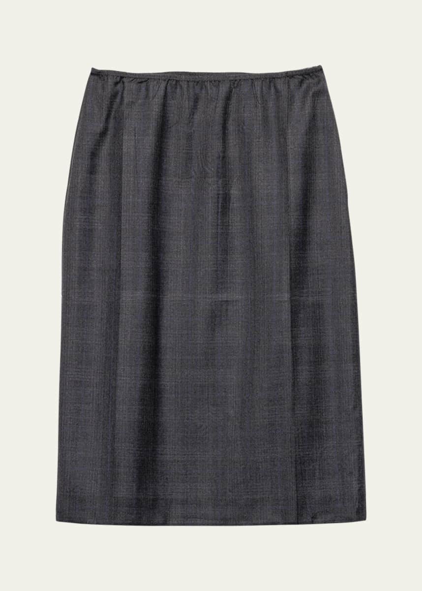 Prada Fantasia 130s Plaid Midi Skirt