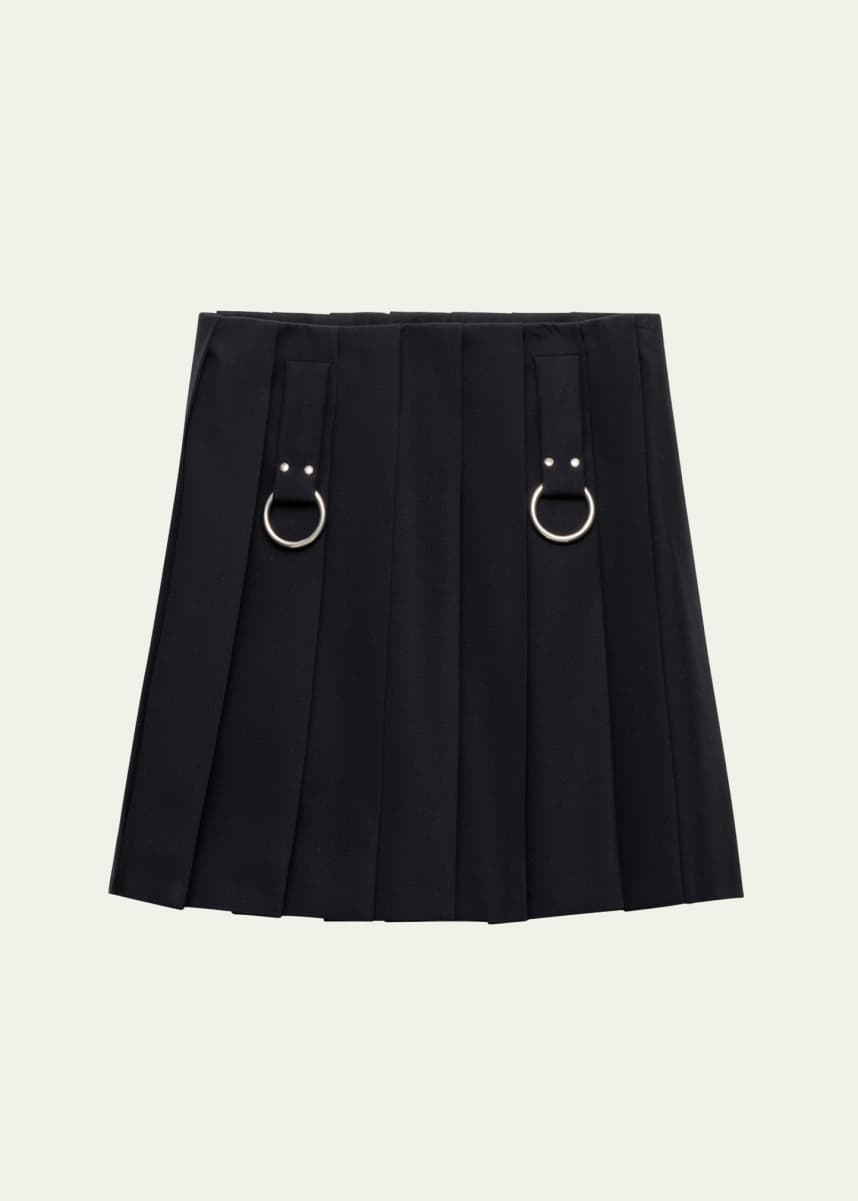 Prada Pleated Metal Ring Mini Wool Skirt