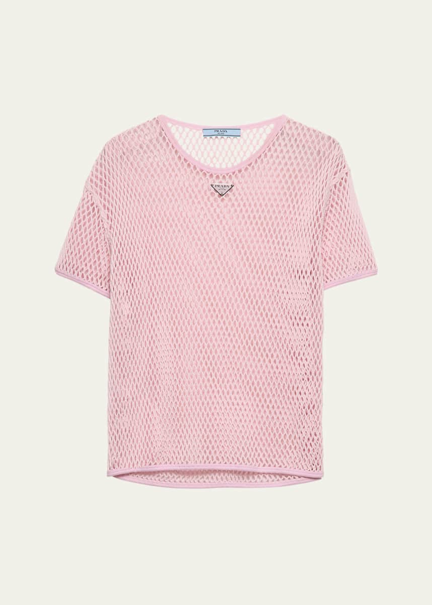 Prada Open Weave Short-Sleeve Top