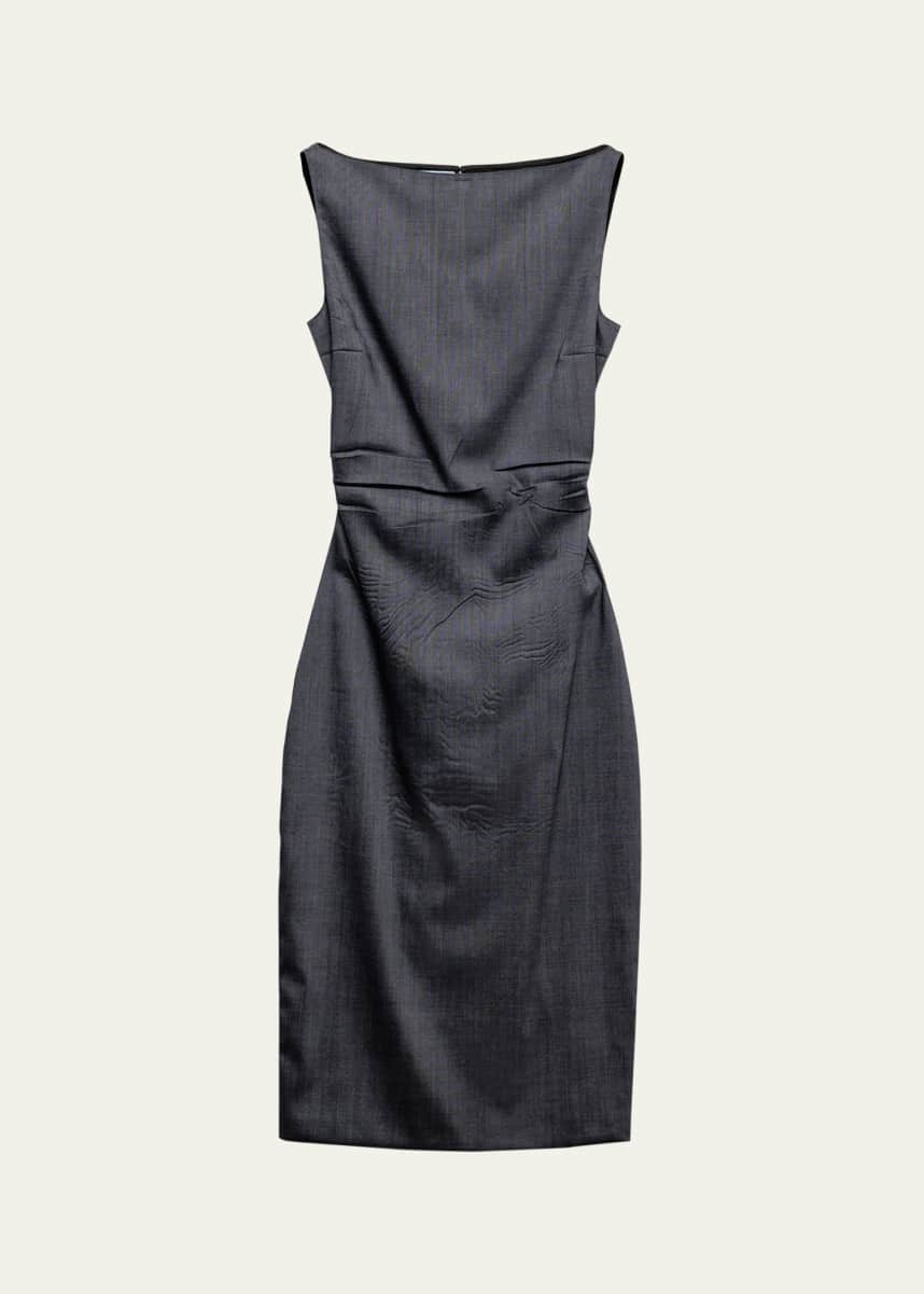 Prada Draped Boat-Neck Kid Mohair Midi Dress
