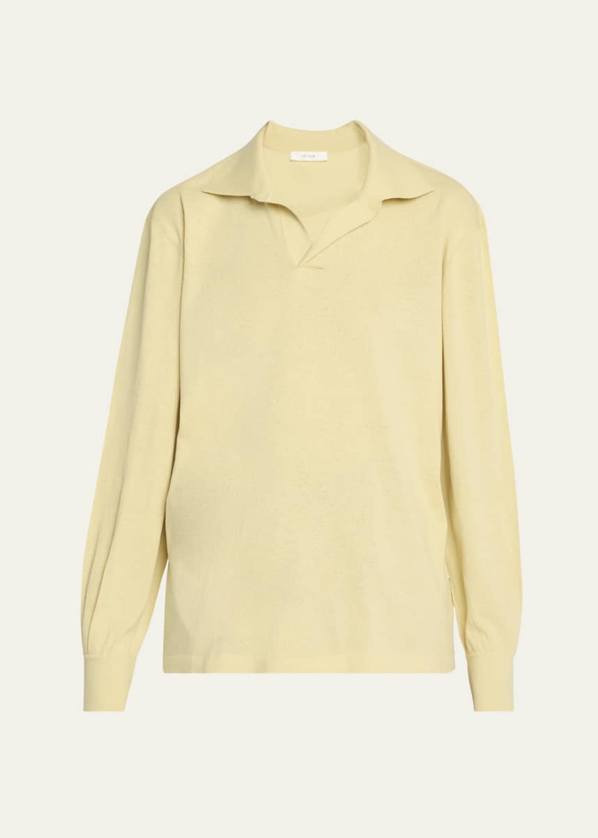 THE ROW Jovani Polo Long-Sleeve Silk Top