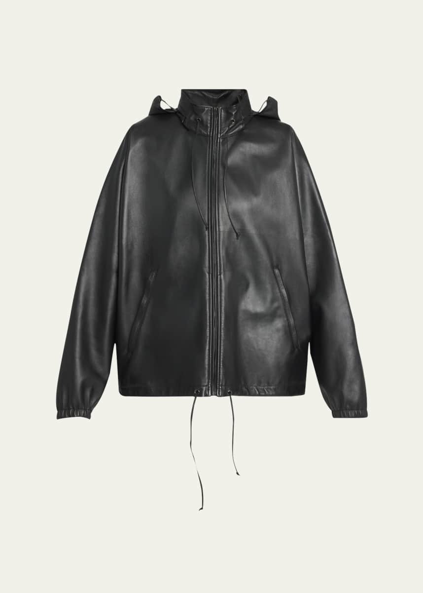 THE ROW Jilly Leather Zip Hooded Jacket
