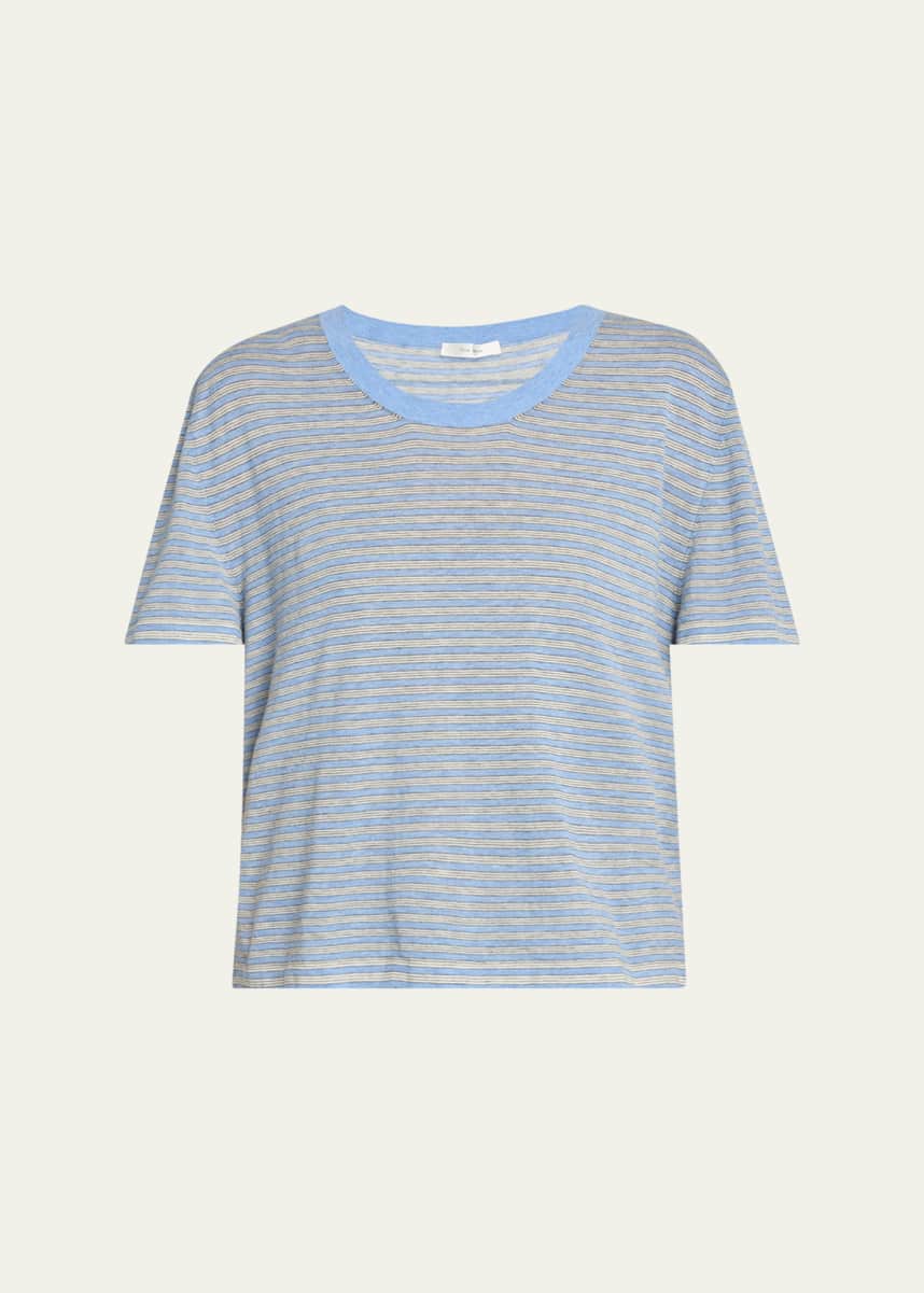 THE ROW Jansu Striped Short-Sleeve Cotton-Cashmere Top