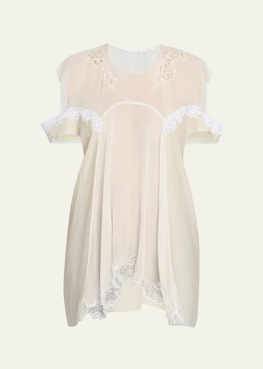 THE ROW Desy Lace Cold-Shoulder Top