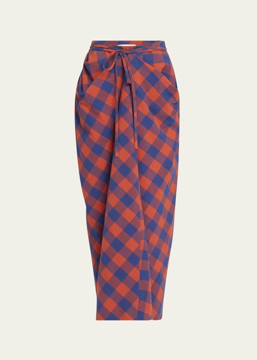 THE ROW Esperanza Long Check Self-Tie Skirt
