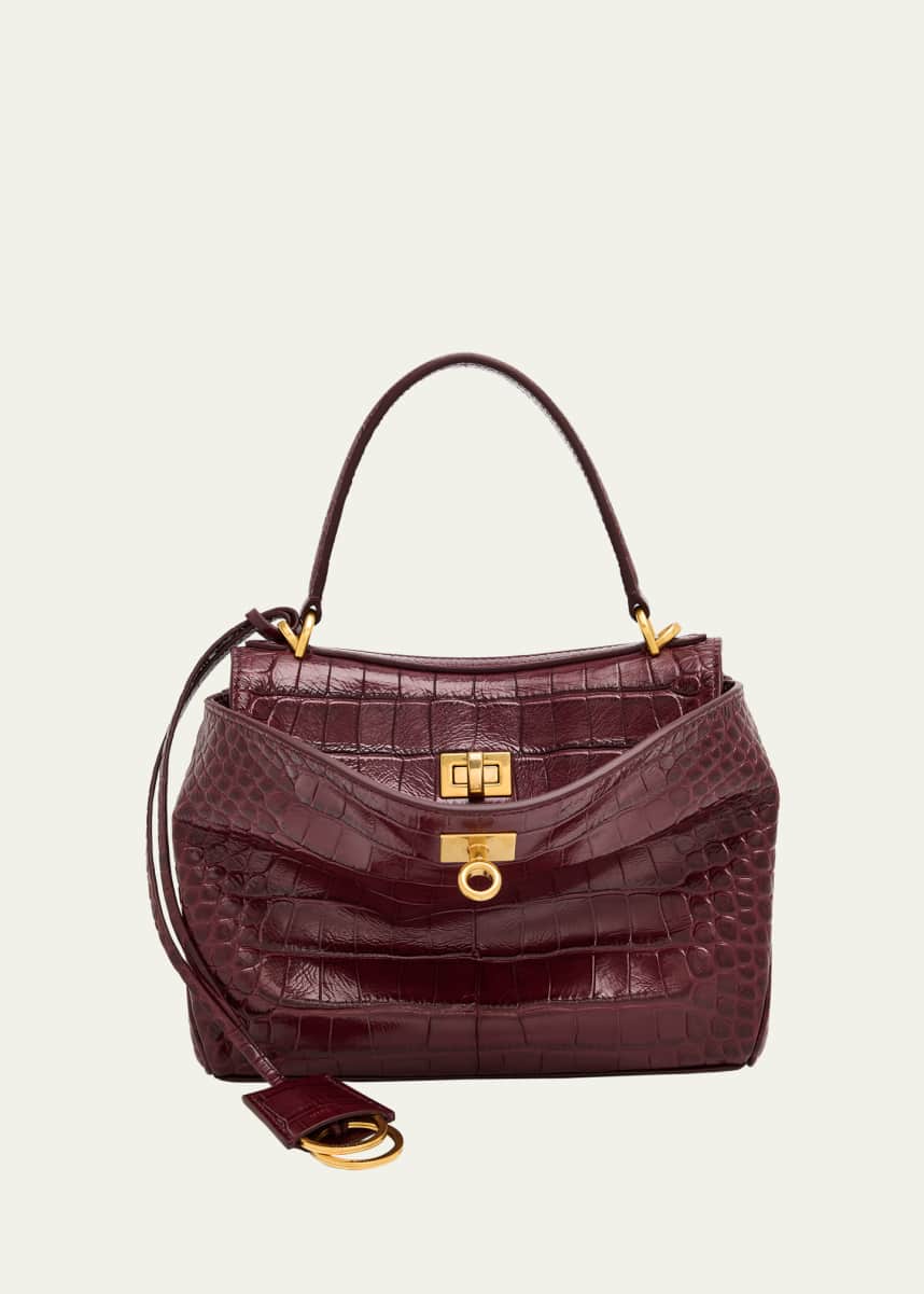 Balenciaga Rodeo Mini Croc-Embossed Top-Handle Bag