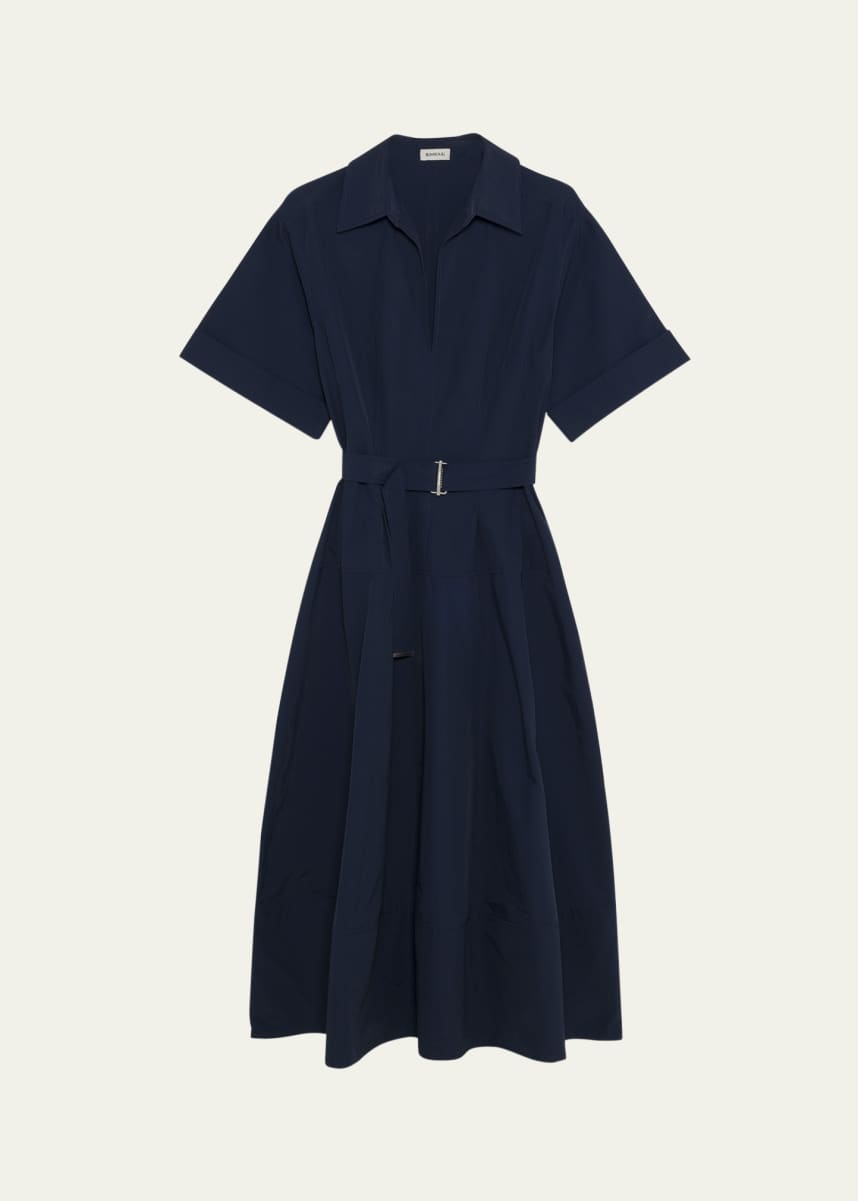 SIMKHAI Deanna Short-Sleeve Belted Midi Dress
