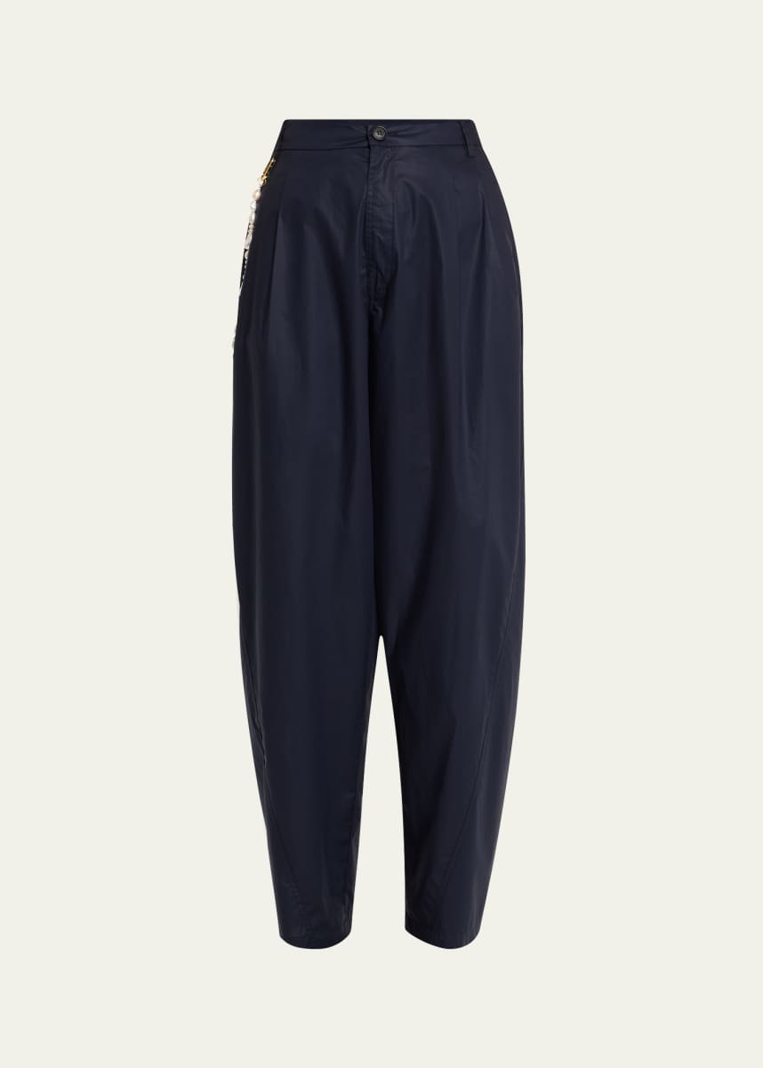 DARKPARK Phebe Relaxed Wide-Leg Pants with Pearl Chain