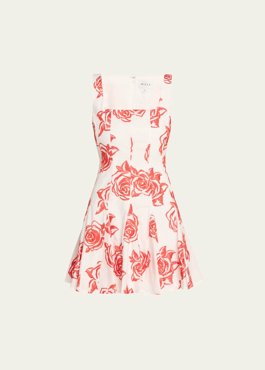 Milly Ariel Floral-Embroidered Godet Mini Dress