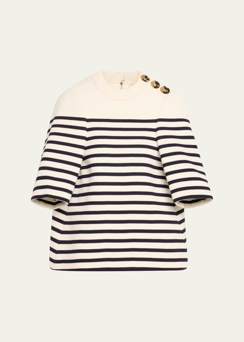 Marc Jacobs Runway Stripe Buttoned-Shoulder Merino Wool Top