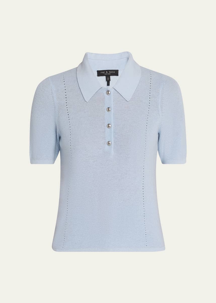 Rag & Bone Darcey Cotton-Cashmere Short-Sleeve Polo Sweater