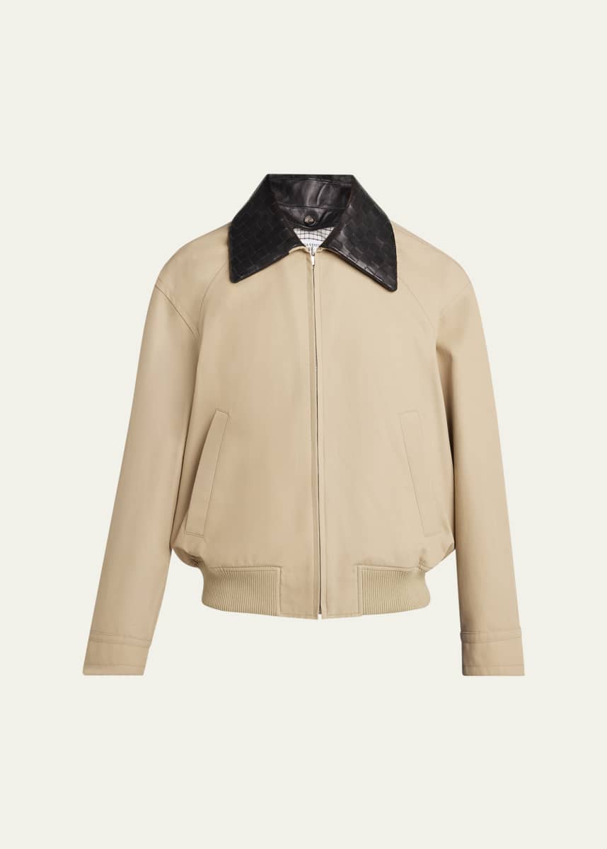 Bottega Veneta Men's Intrecciato-Collar Blouson Jacket in Fluid Twill