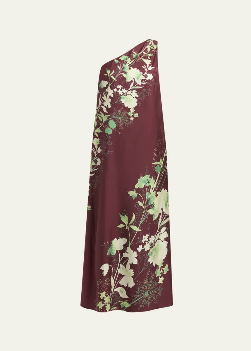 La DoubleJ Roy One-Shoulder Floral Silk Maxi Dress