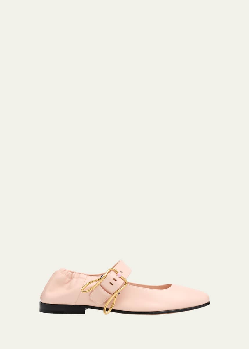 Bottega Veneta Astaire Leather Rabbit Mary Jane Ballerina Flats