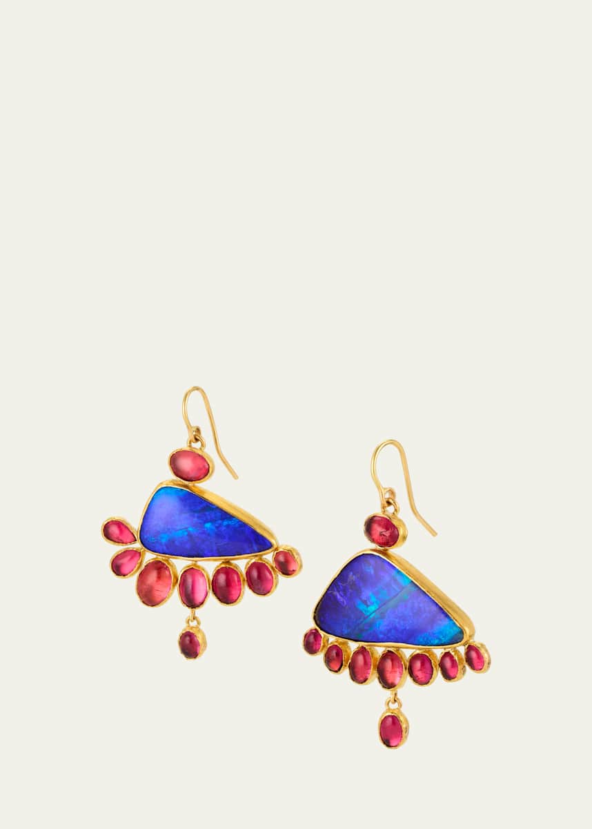 JUDY GEIB Bright Blue Boulder Opal and Pink Tourmaline Fancy Drop Earrings