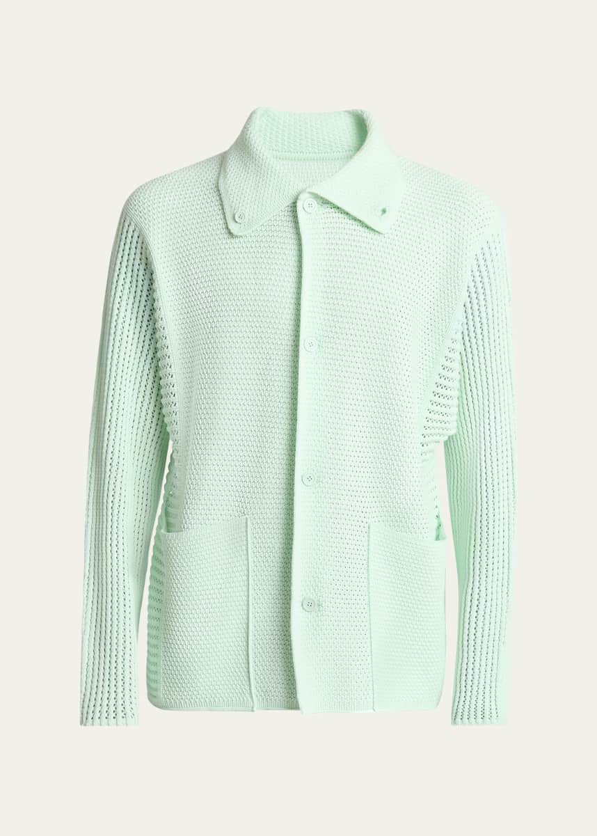 Homme Plisse Issey Miyake Men's Rustic Knit Button-Down Sweater