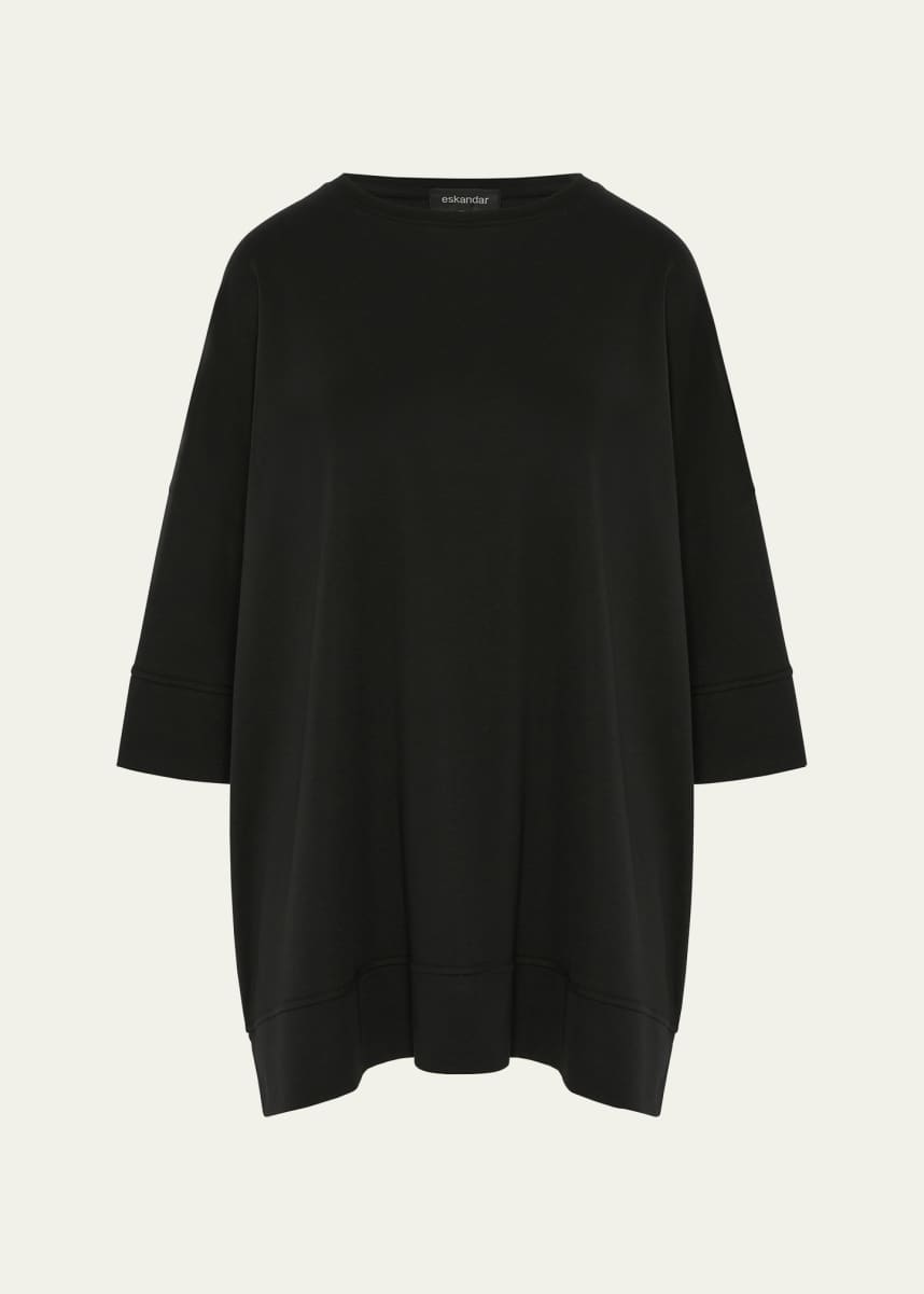 Eskandar Round-Neck 3/4-Sleeve Top With Hembands (Long Length)