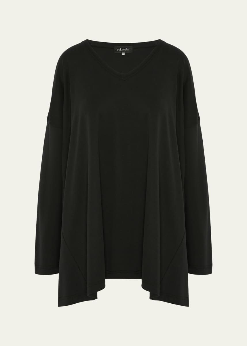 Eskandar Side-Paneled V-Neck T-Shirt (Long Length)