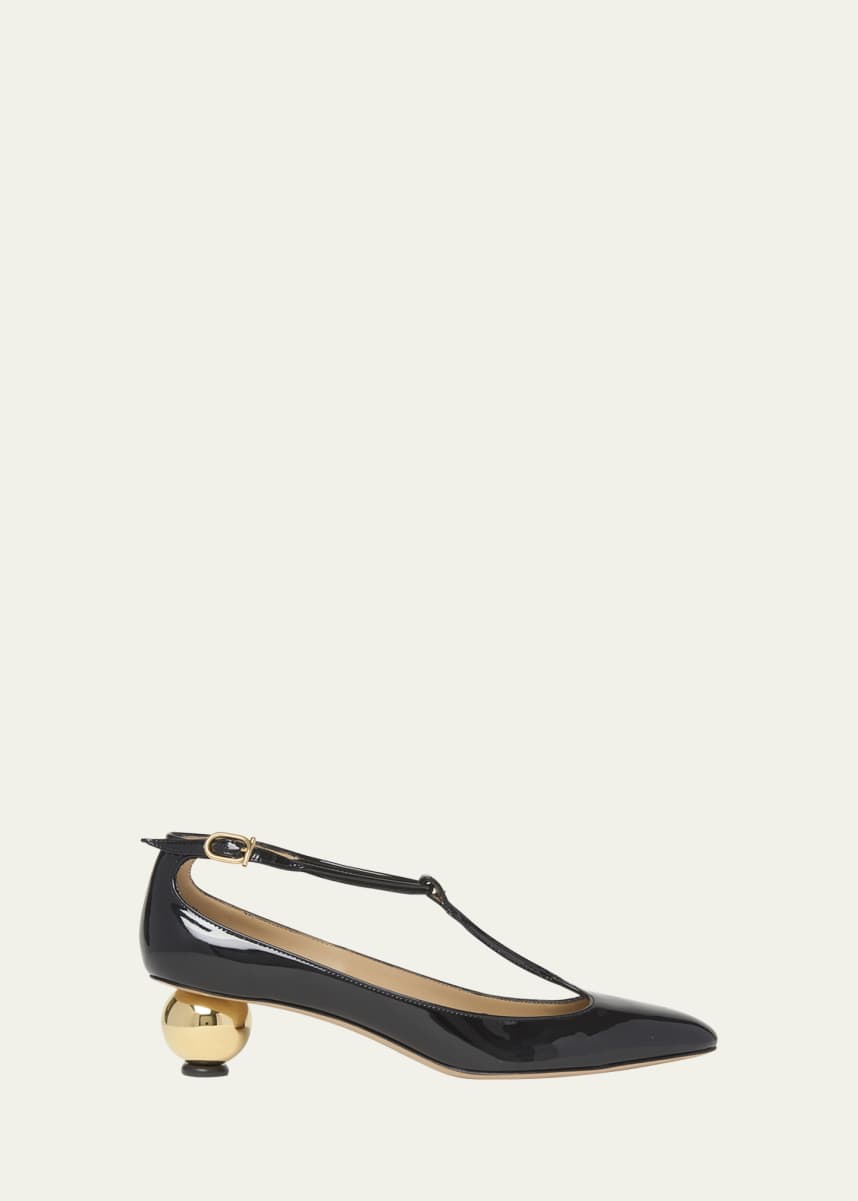 Ferragamo Tania Patent T-Strap Pumps