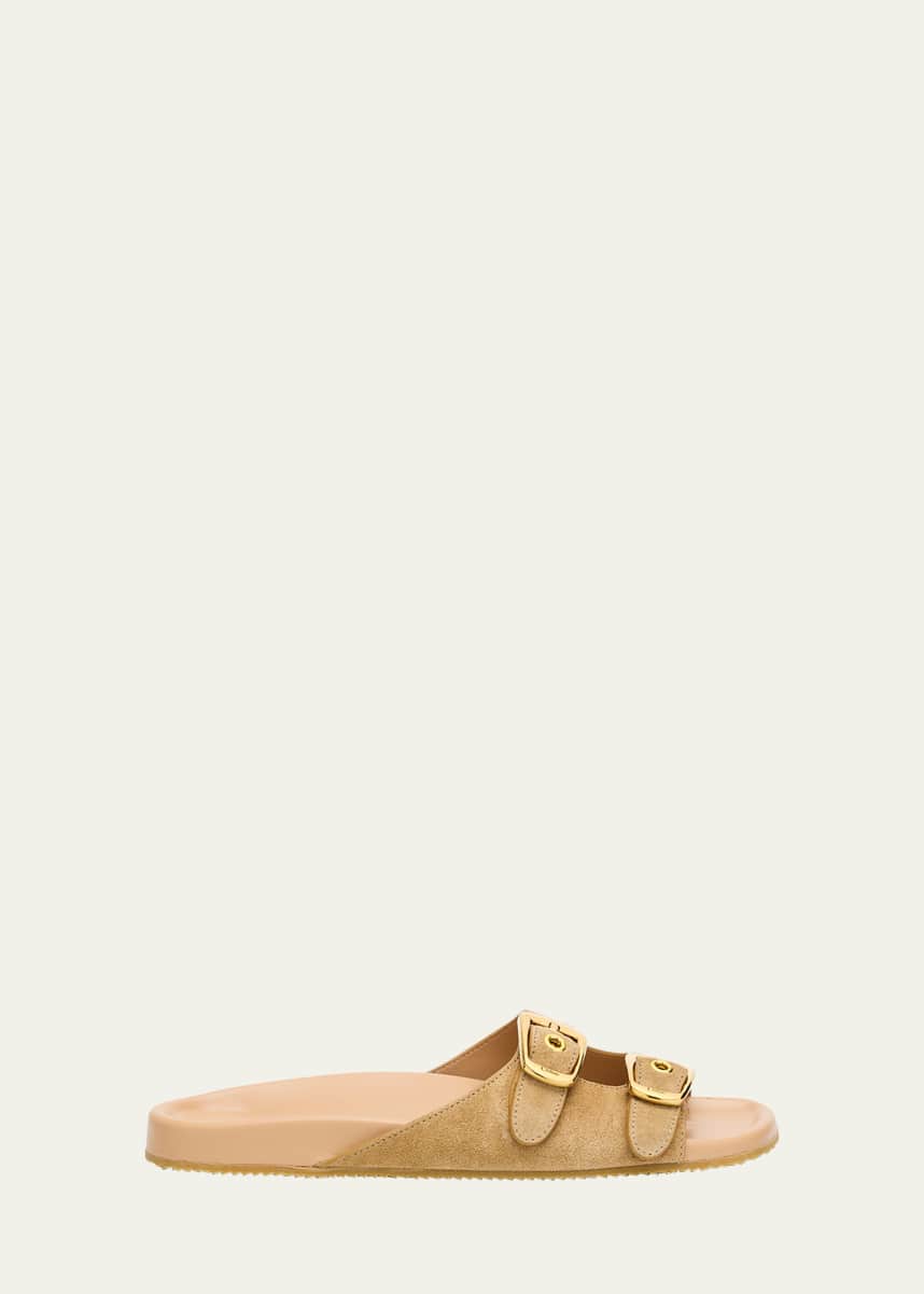 Chloe Polly Suede Dual-Buckle Slide Sandals