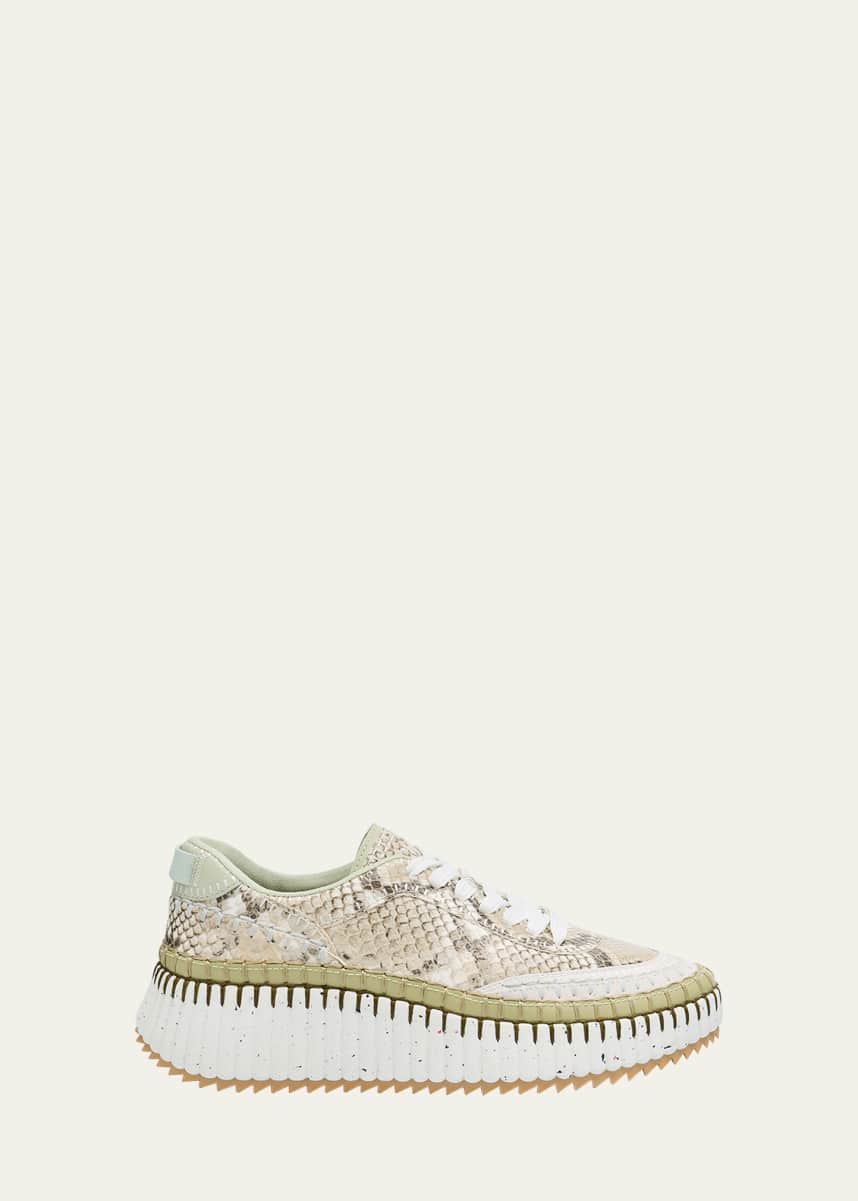 Chloe Nama Python-Print Leather Stitch Walking Sneakers