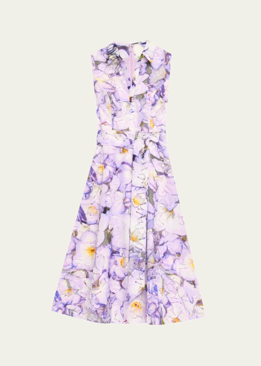 Badgley Mischka Collection Sleeveless Printed Floral Lace Midi Dress