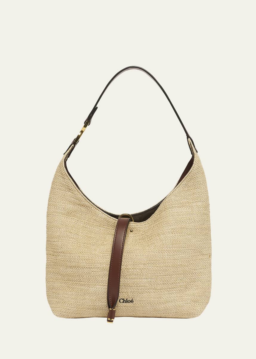 Chloe Marcie Shoulder Bag in Raffia Fabric and Leather