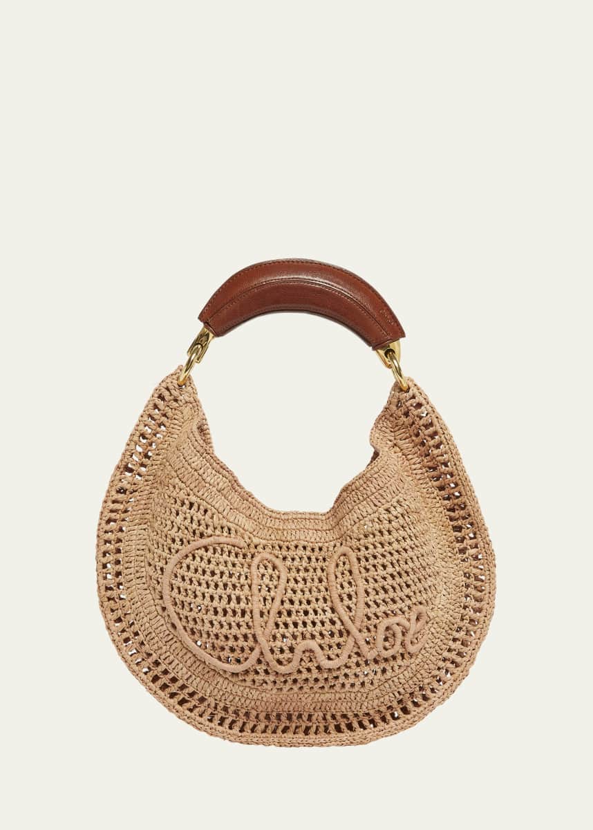 Chloe Summer Banana Top-Handle Bag in Crochet Fabric