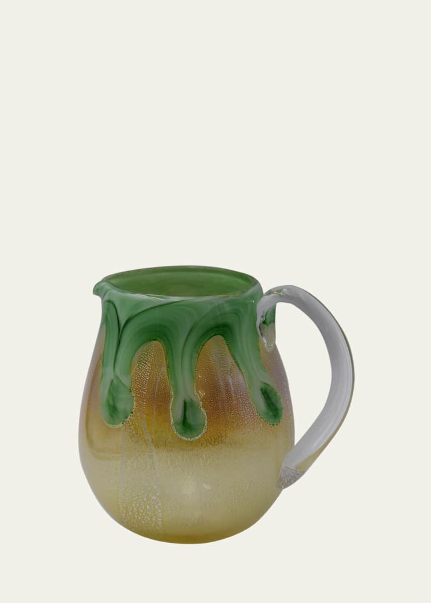 4 GLASS MURANO Goccia Emerald Green Pitcher with Handle, 50 oz.