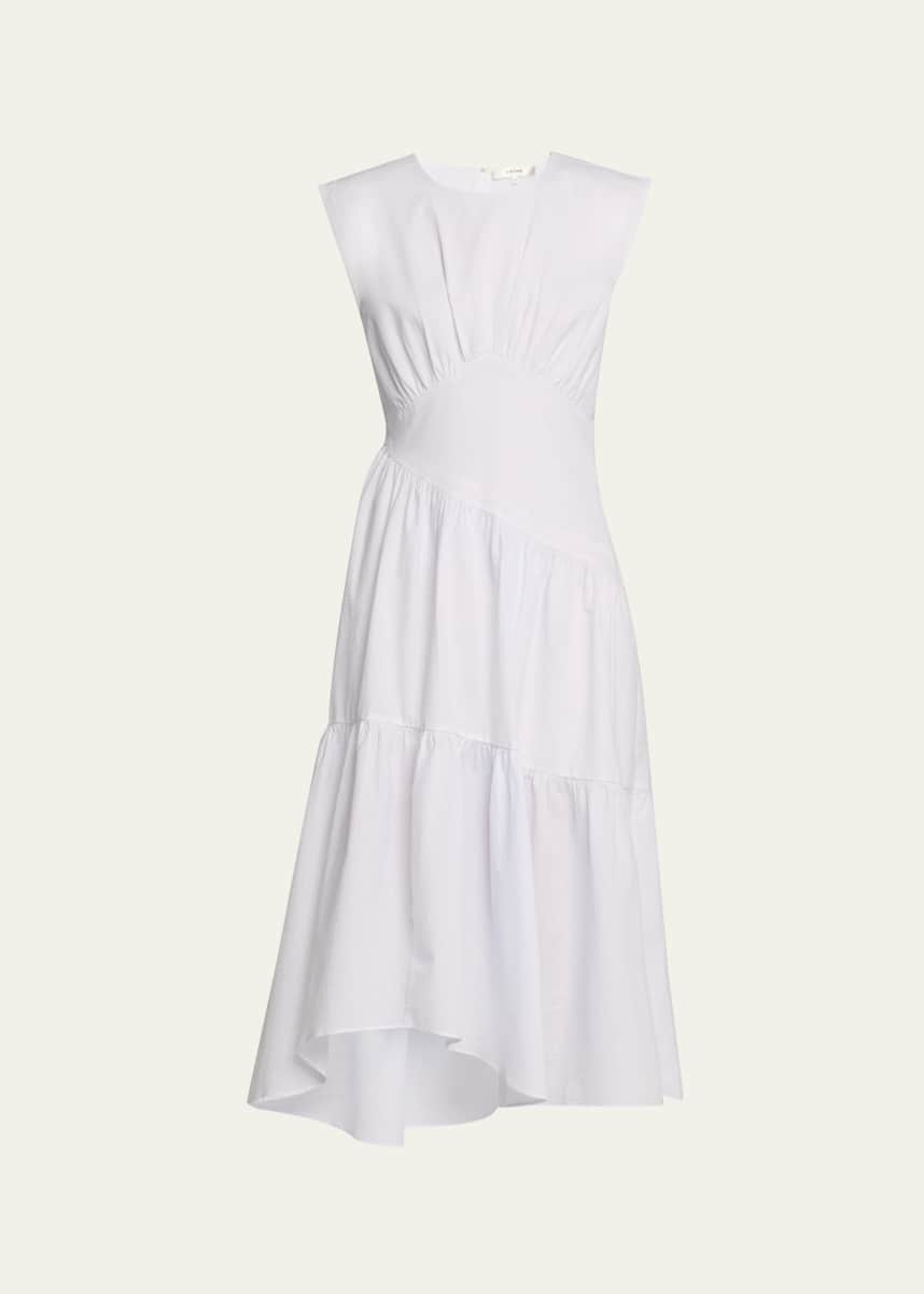 FRAME The Seersucker Gathered Seam Midi Dress