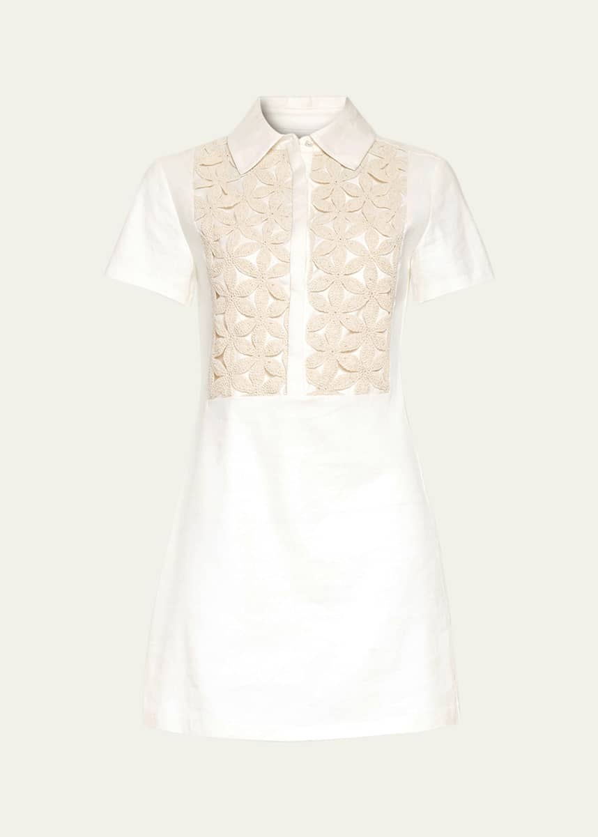 Ramy Brook Sabrina Floral Crochet Mini Shirtdress