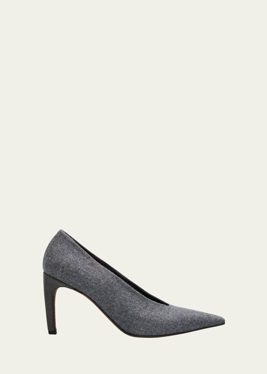 Brunello Cucinelli Flannel Wool Monili-Heel Pumps