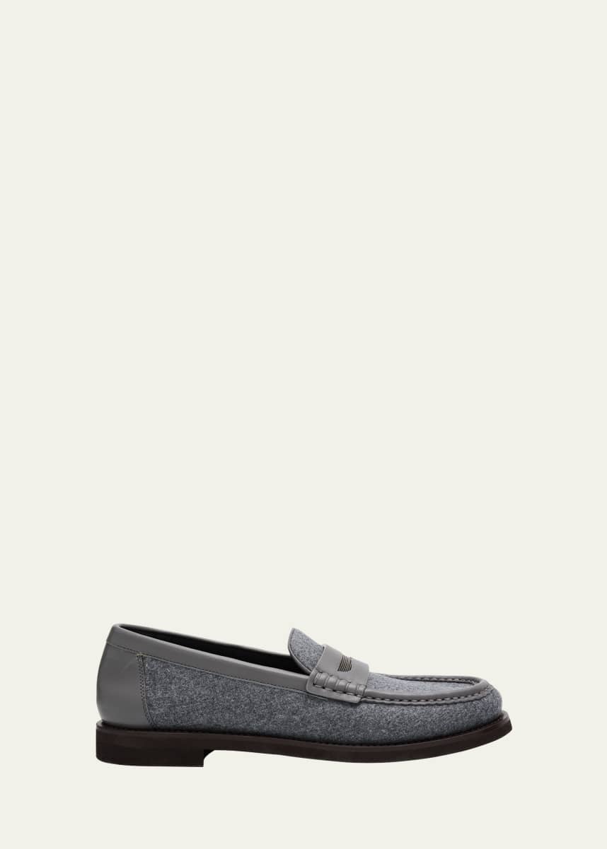 Brunello Cucinelli Wool Monili Leather Penny Loafers