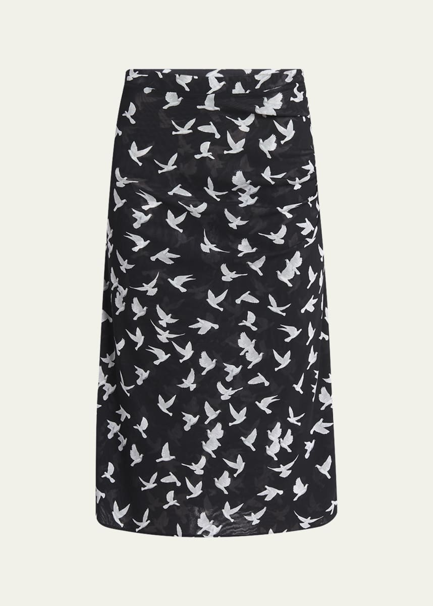 Stella McCartney Mesh Flying Bird Haze Ruched Midi Skirt
