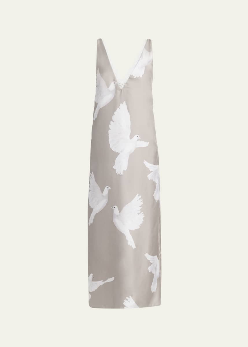 Stella McCartney Dove Print Lace Trim Silk Slip Dress
