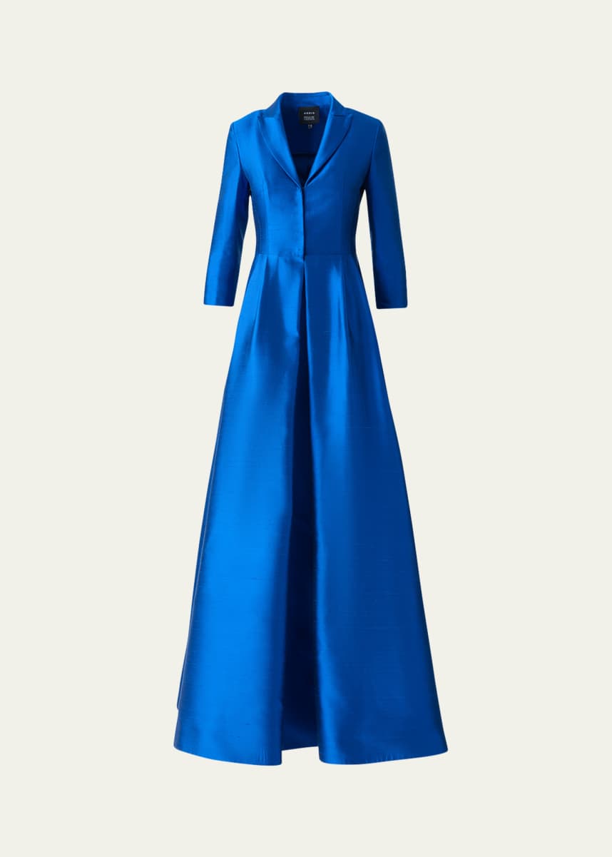 Akris Three-Quarter Sleeve Flared Long Silk Coat Dress