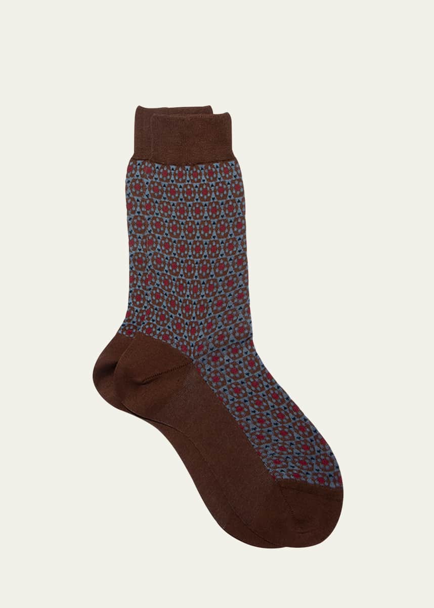 Maria La Rosa Geometric Intarsia Cotton Crew Socks