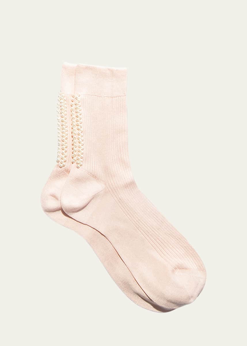 Maria La Rosa Antik Ribbed Bead-Embellished Crew Socks