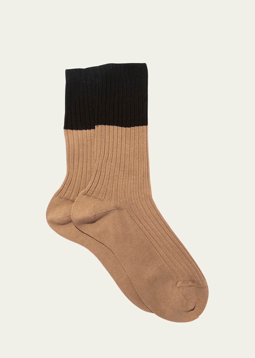 Maria La Rosa Ribbed Colorblock Cotton Crew Socks