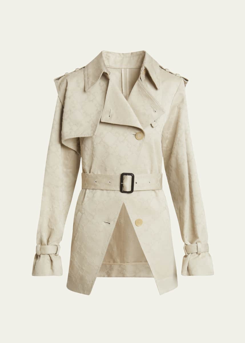 Givenchy Distressed Monogram Belted Cutaway Trench Jacket