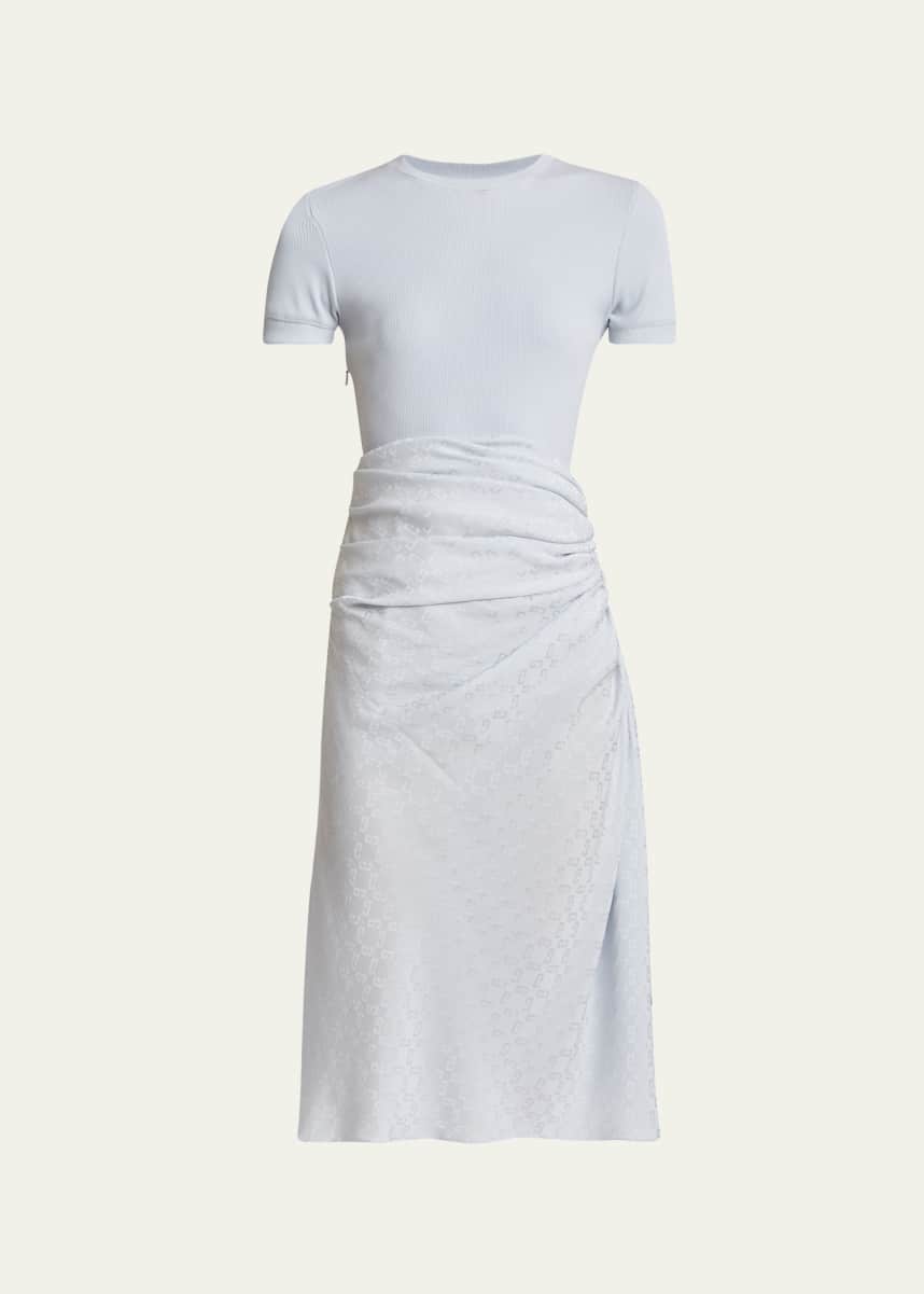 Givenchy Ruched Monogram Draped Silk Midi Dress