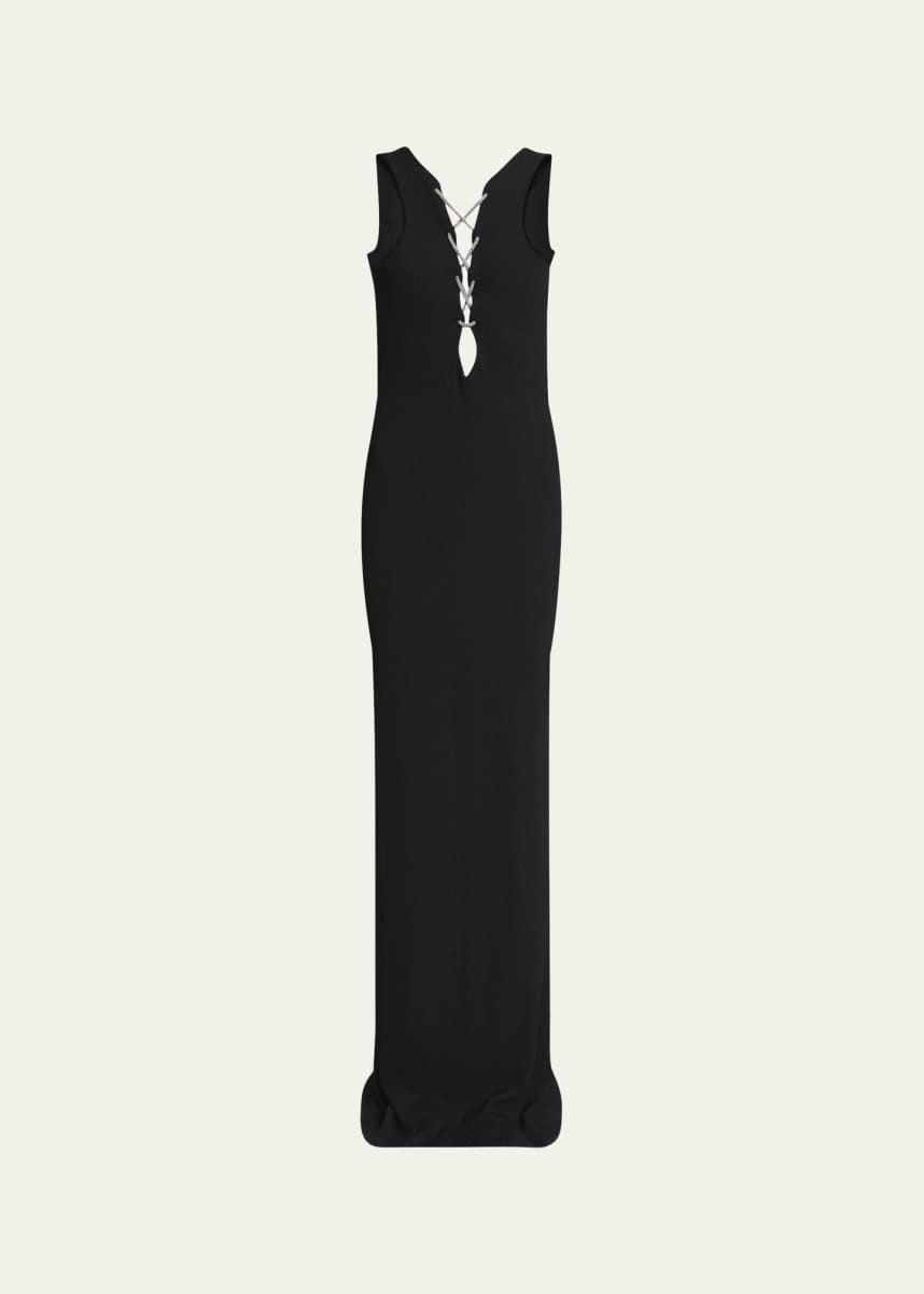 Givenchy Lace-Up Draped Backless Column Gown