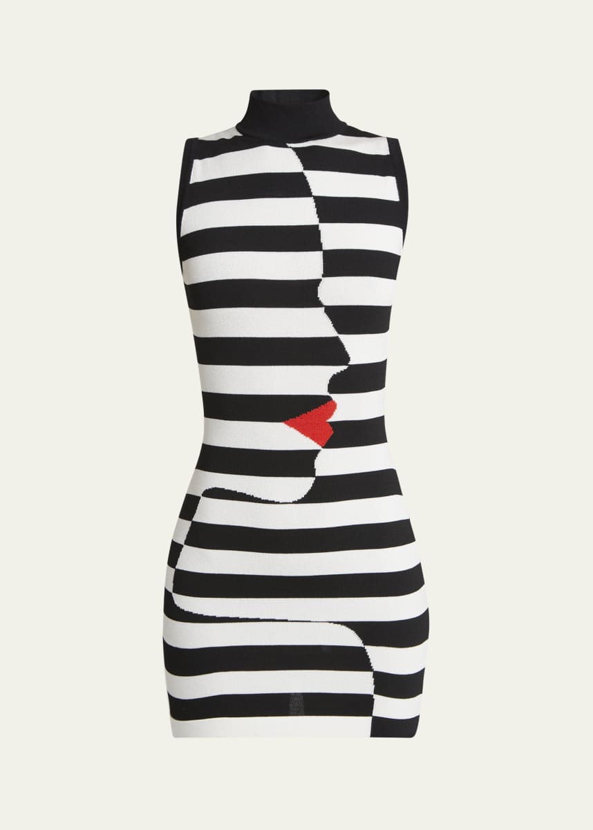 Balmain Face Print Striped Mini Body-Con Dress
