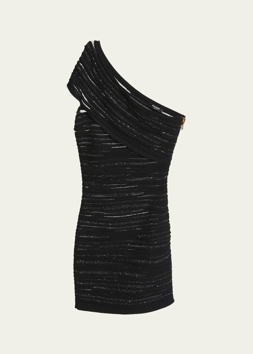 Balmain One-Shoulder Glitter Mini Dress