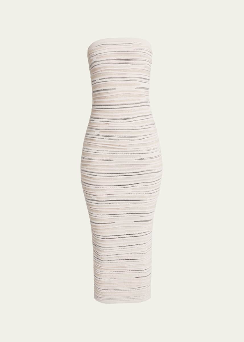 Balmain Strapless Glitter Body-Con Midi Dress