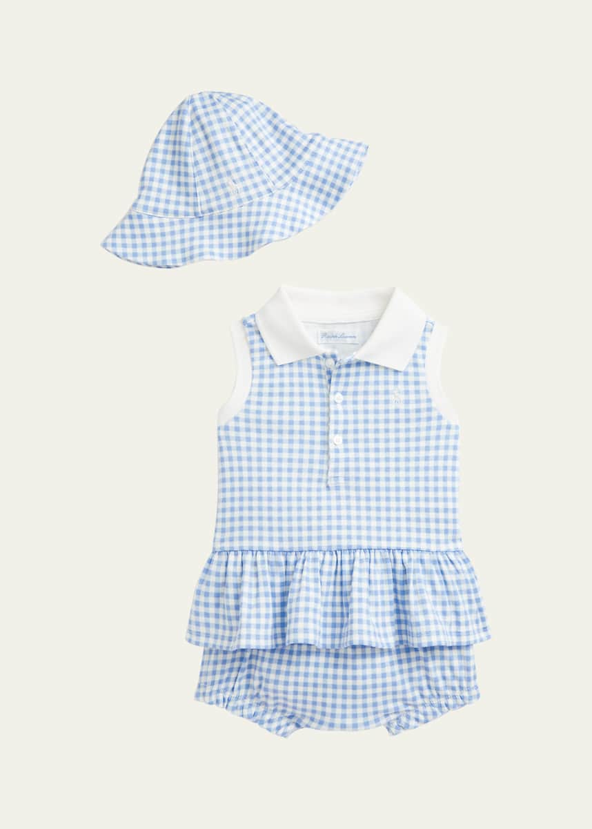 Ralph Lauren Childrenswear Girl's 3-Piece Gingham Polo Shirt and Shorts Set, Size 3M-24M