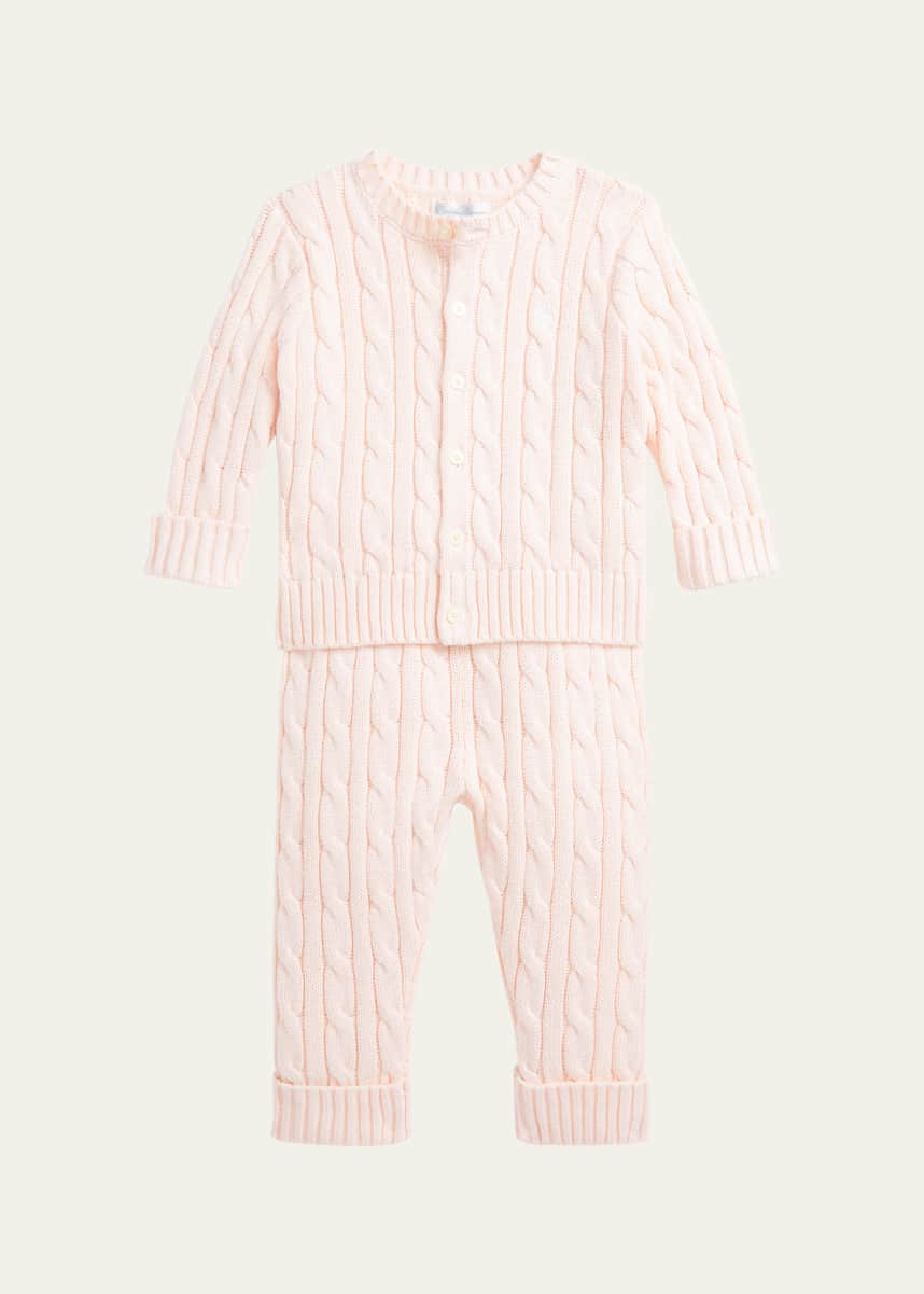 Ralph Lauren Childrenswear Kid's Cotton Cable Knit Sweater & Pants Set, Size Newborn-24M