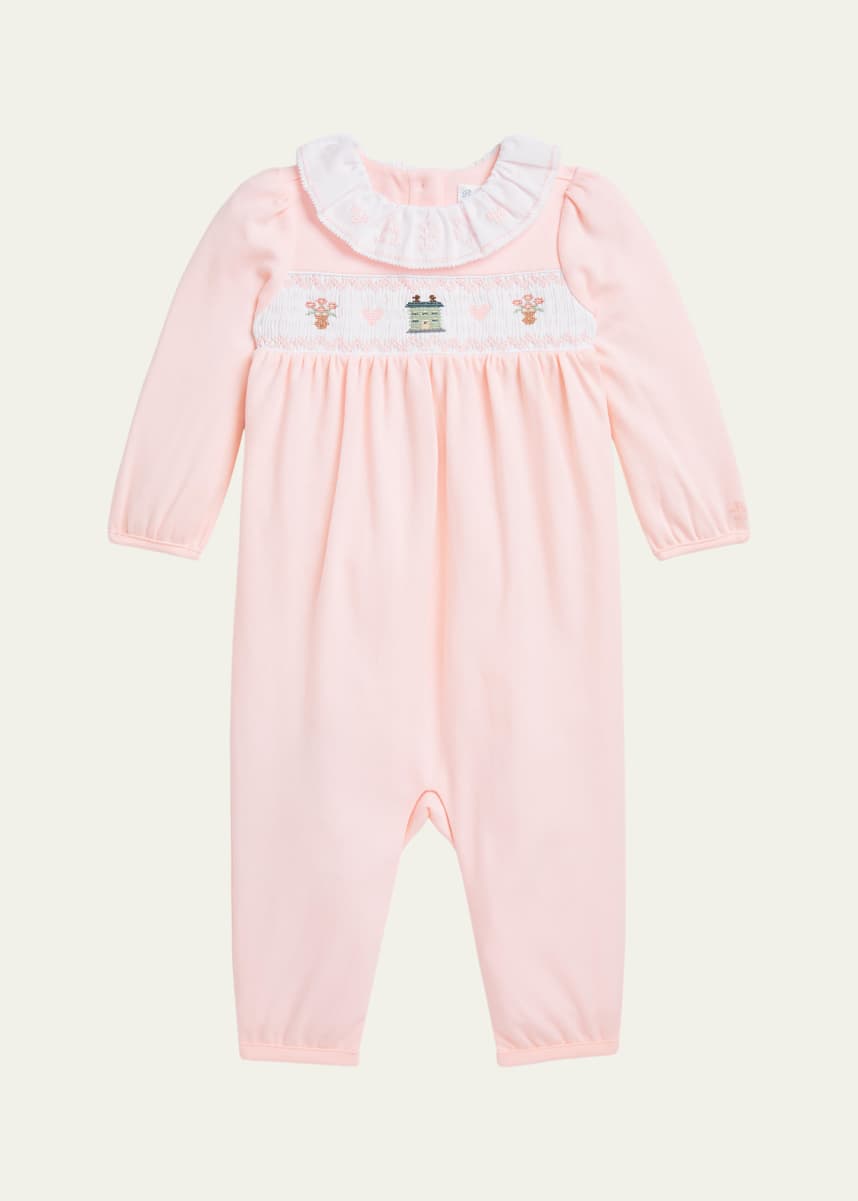Ralph Lauren Childrenswear Girl's Smocked Embroidered Coverall, Size 3M-12M