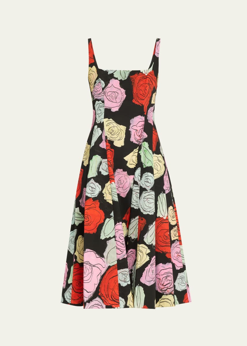 Marni Sleeveless Rose-Print Cotton Poplin Midi Dress
