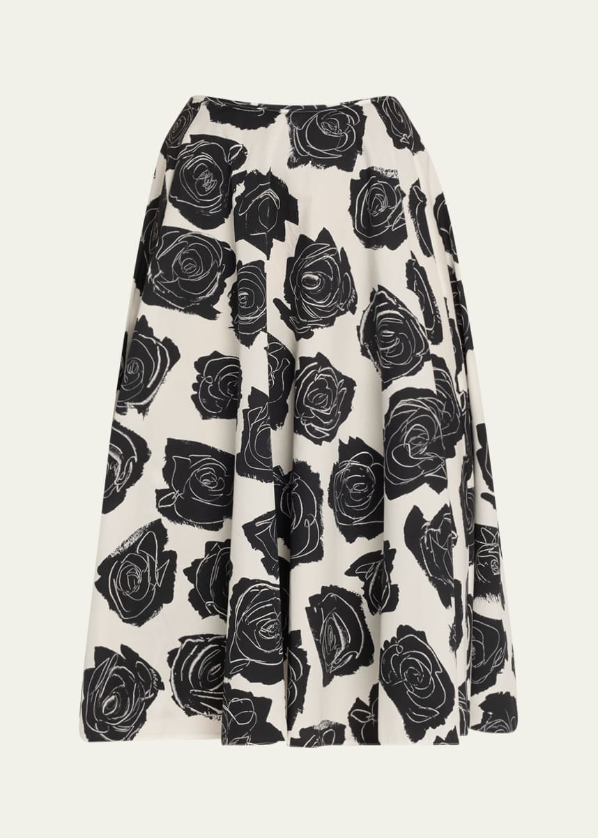 Marni Rose-Printed Flare Midi Skirt